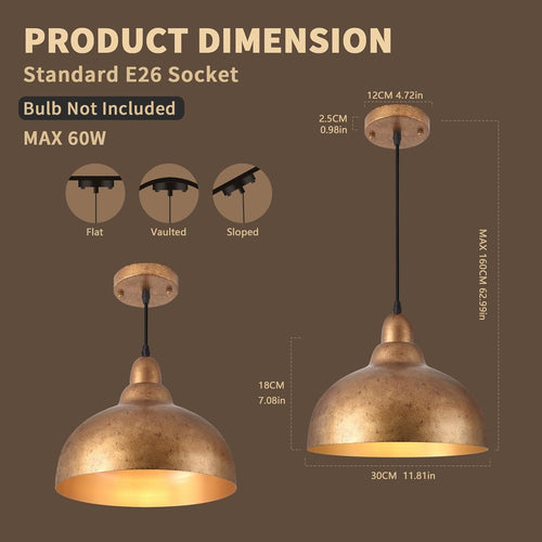 11.8in Copper Dome Pendant Light