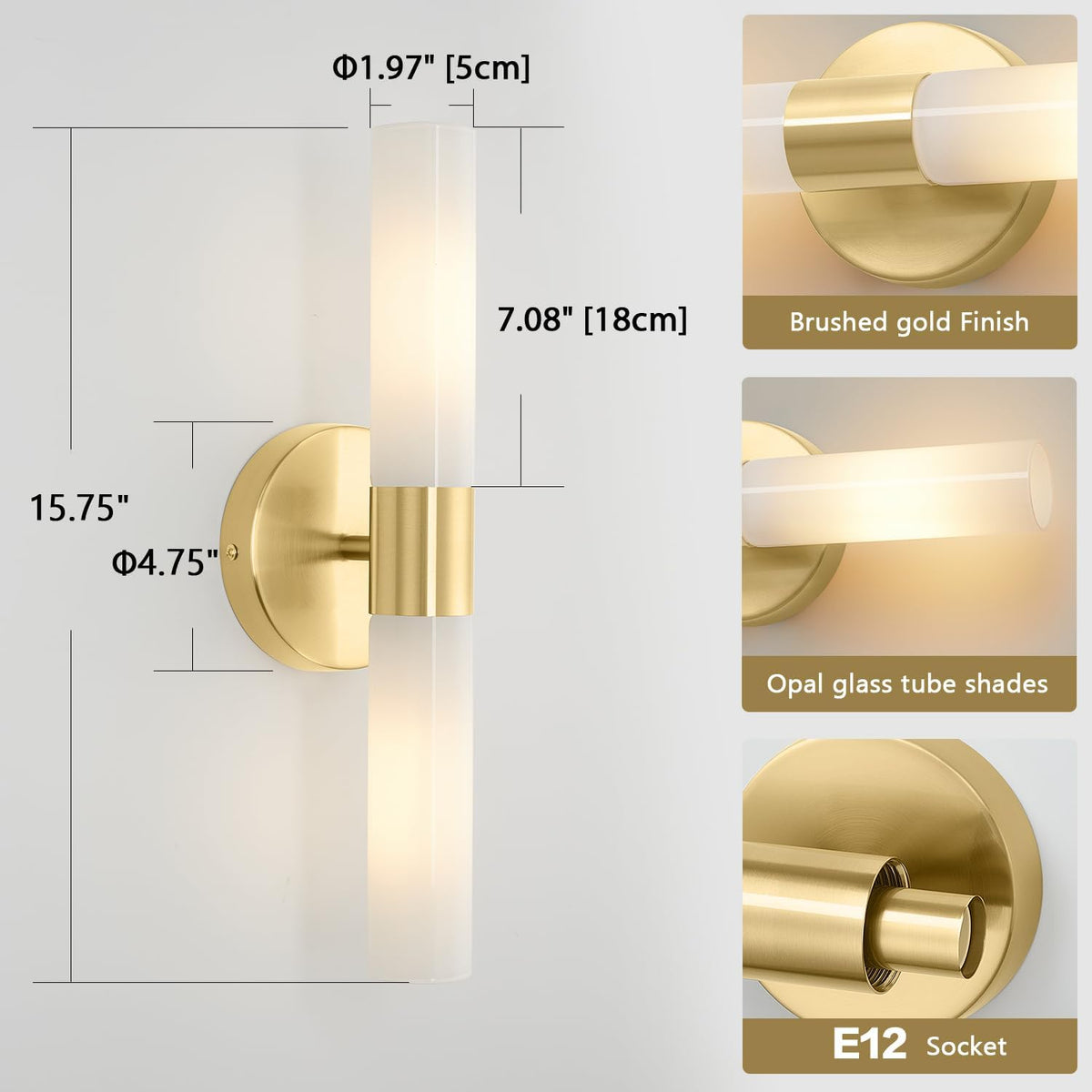 Modern Gold Tube Wall Sconces Set of 2
