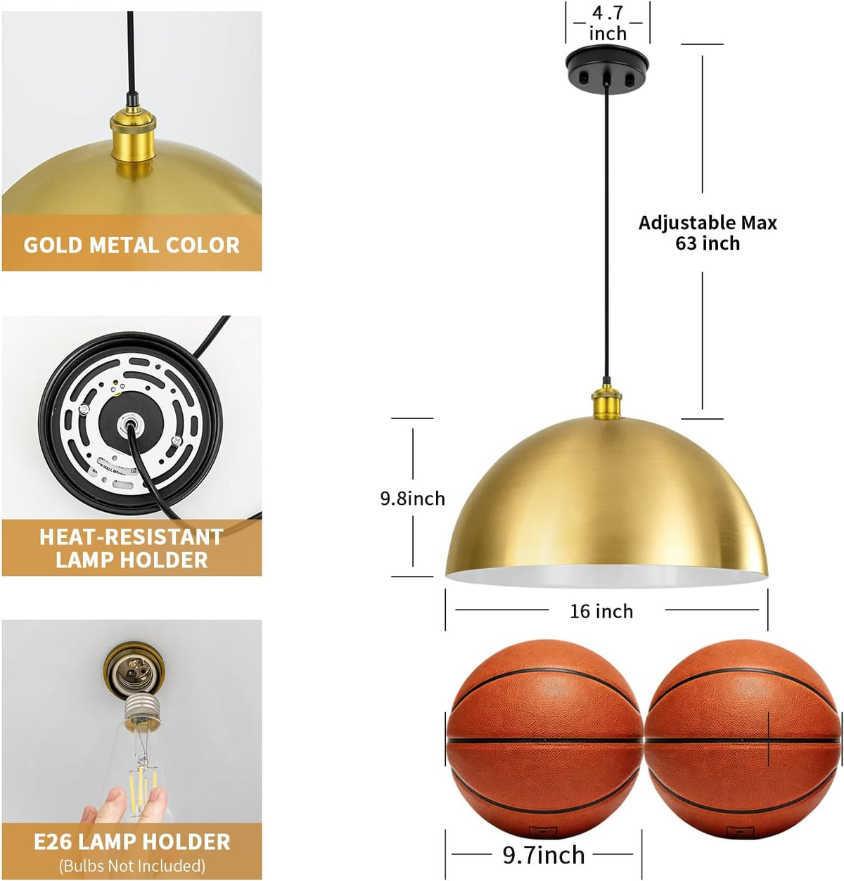 16in Brushed Gold Farmhouse Pendant Light