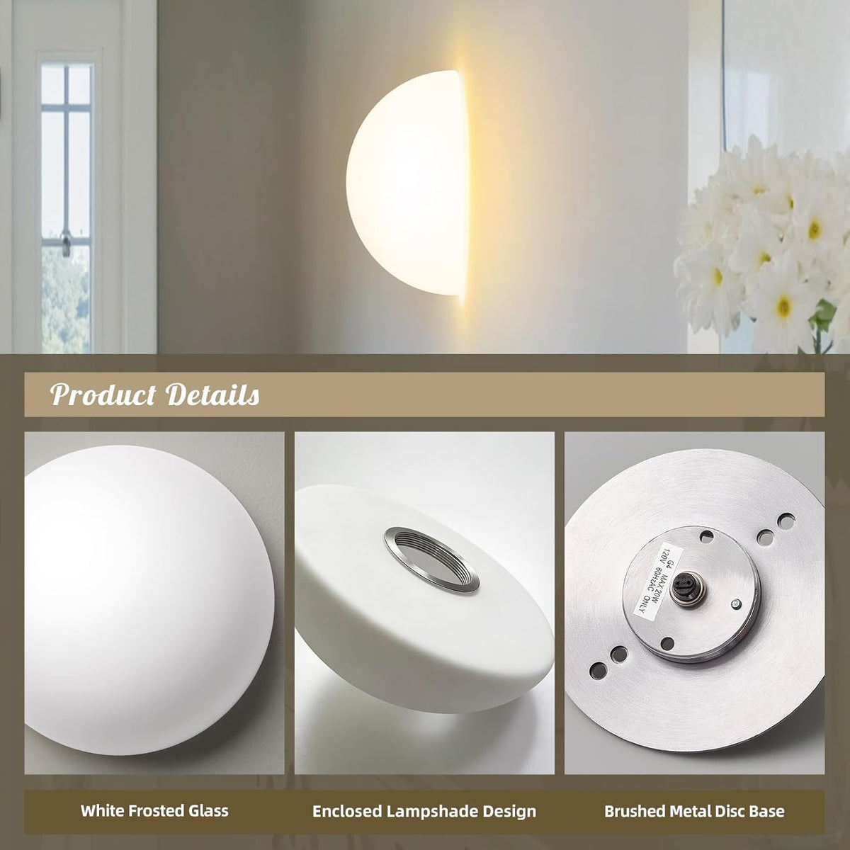 Modern Half Moon Glass Wall Sconce 7in