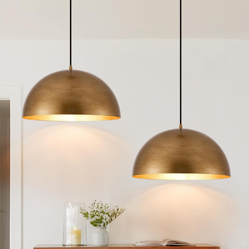 16in Gold Dome Pendants Set of 2