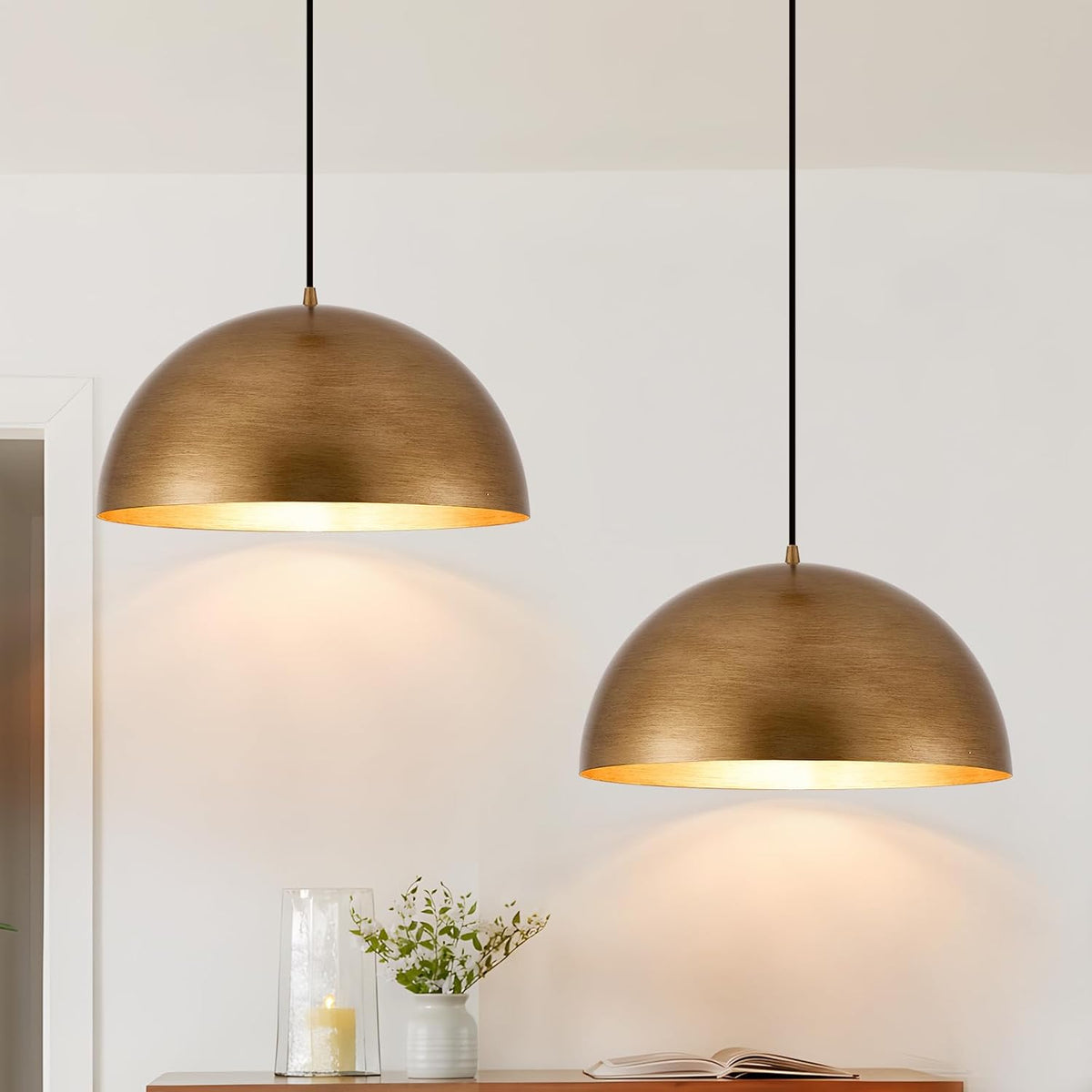 16in Gold Dome Pendants Set of 2