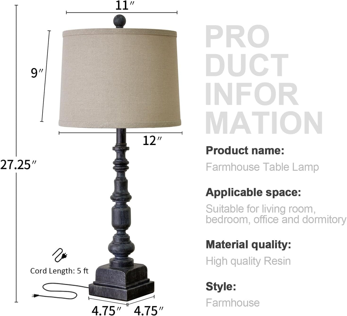 27.75in Farmhouse Lamps Set of 2