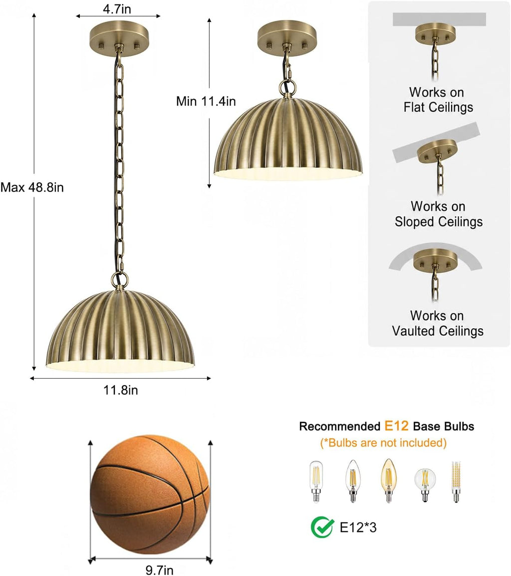 Gold 3-Light Dome Pendant Light