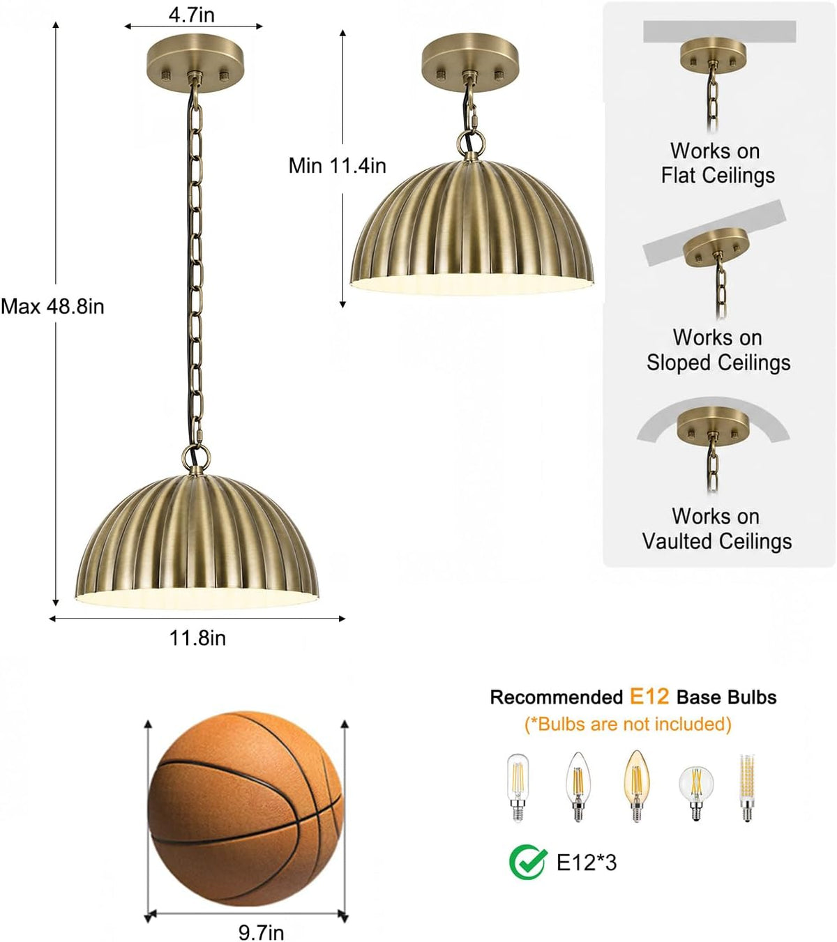 Gold 3-Light Dome Pendant Light
