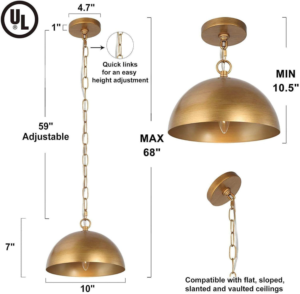 10in Gold Dome Pendant Light