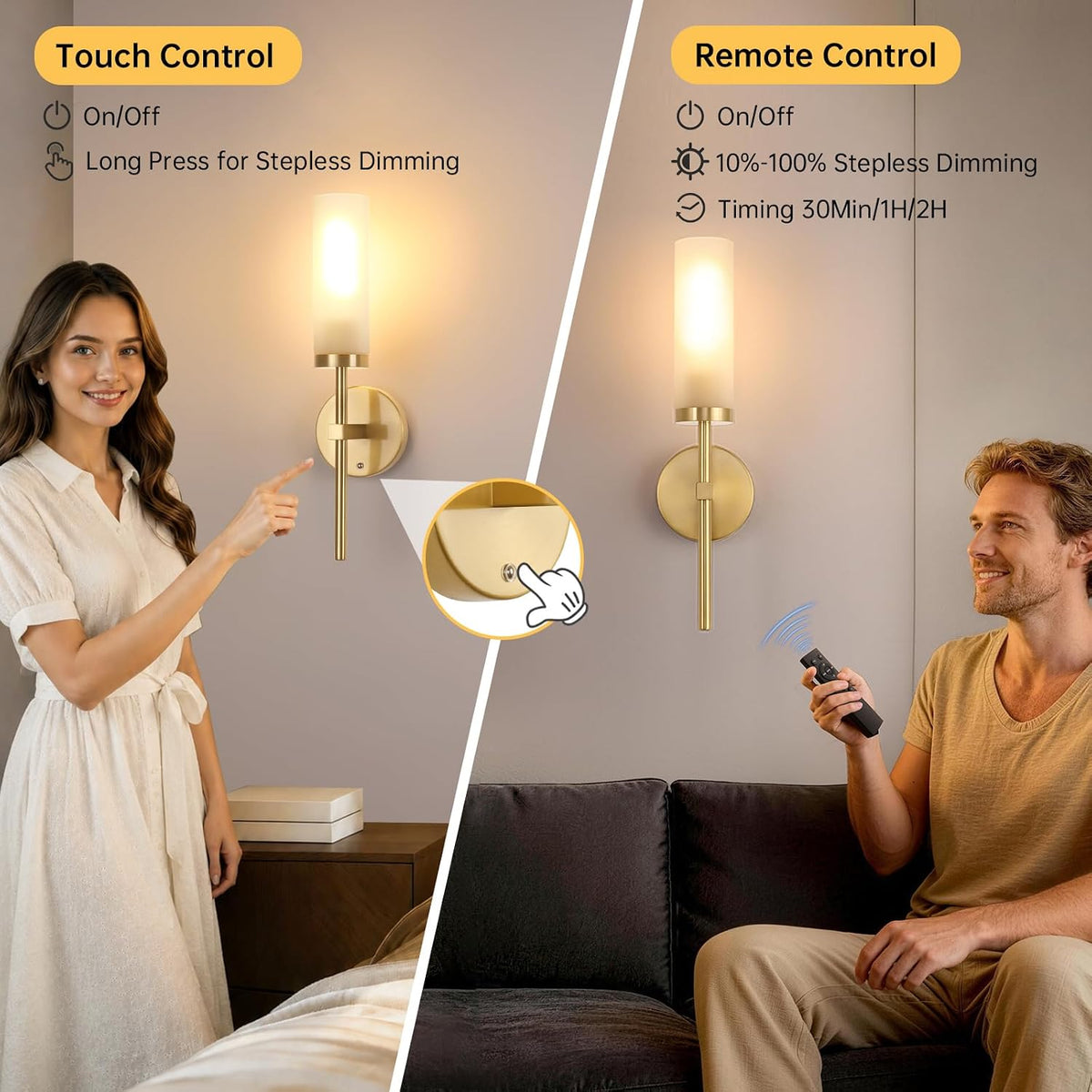 Gold Battery Wall Sconces Set of 2