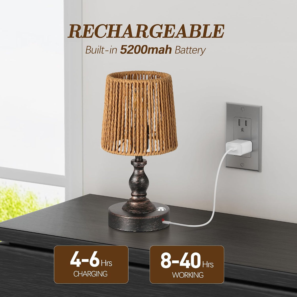 Rattan Cordless Table Lamp