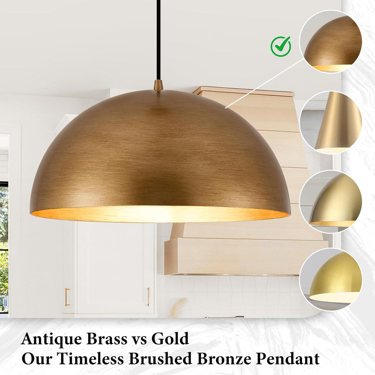 16in Gold Dome Pendants Set of 2
