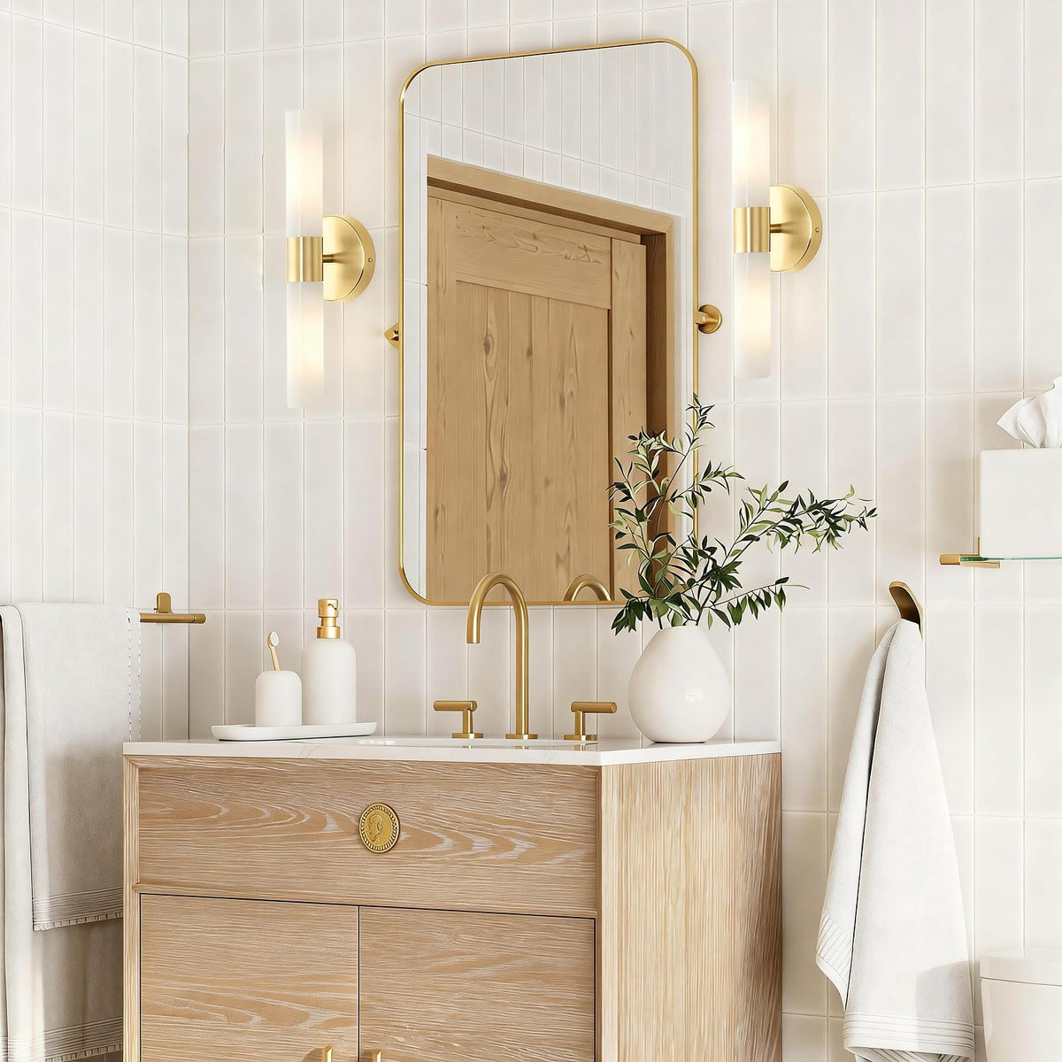Modern Gold Tube Wall Sconces Set of 2
