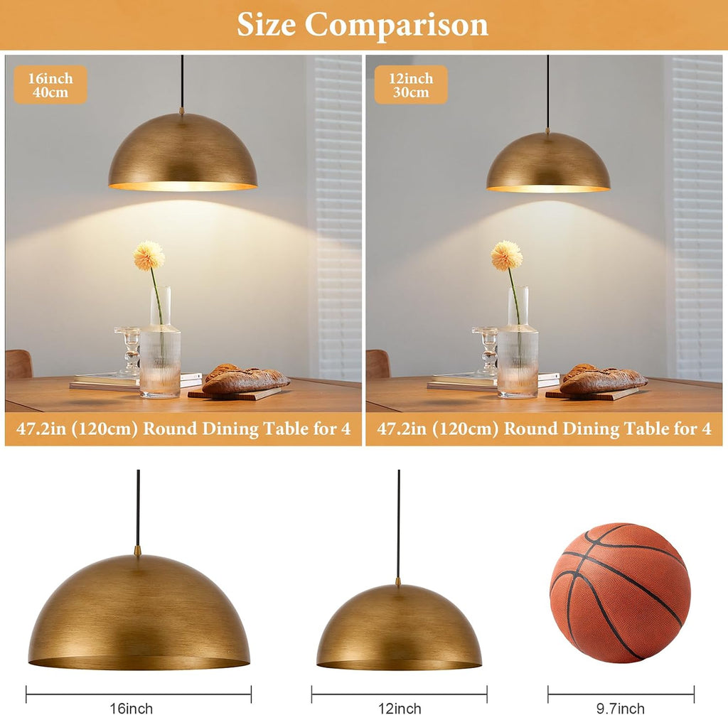 16in Gold Dome Pendants Set of 2
