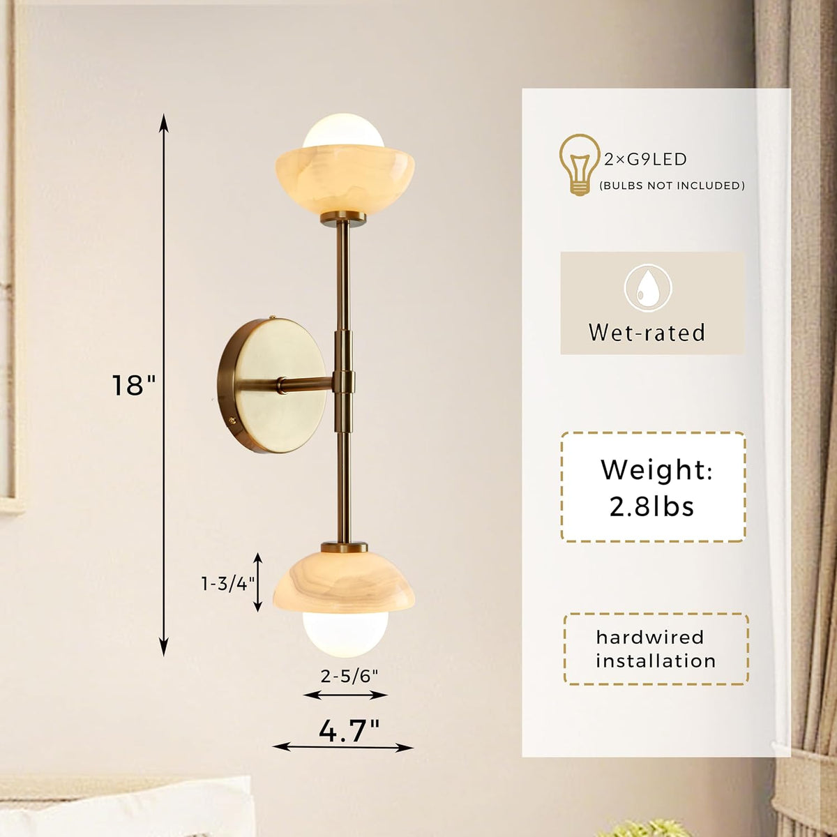 18in Brass Alabaster Wall Sconce