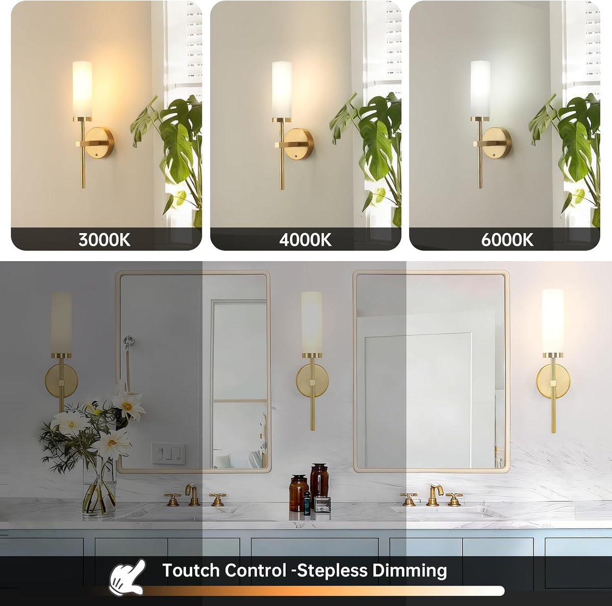Gold Battery Wall Sconces Set of 2