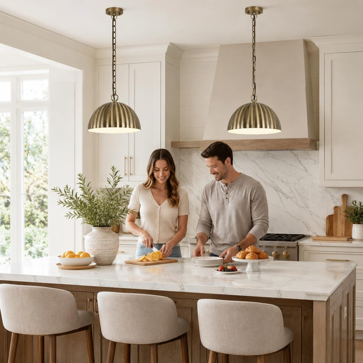 Gold 3-Light Dome Pendant Light