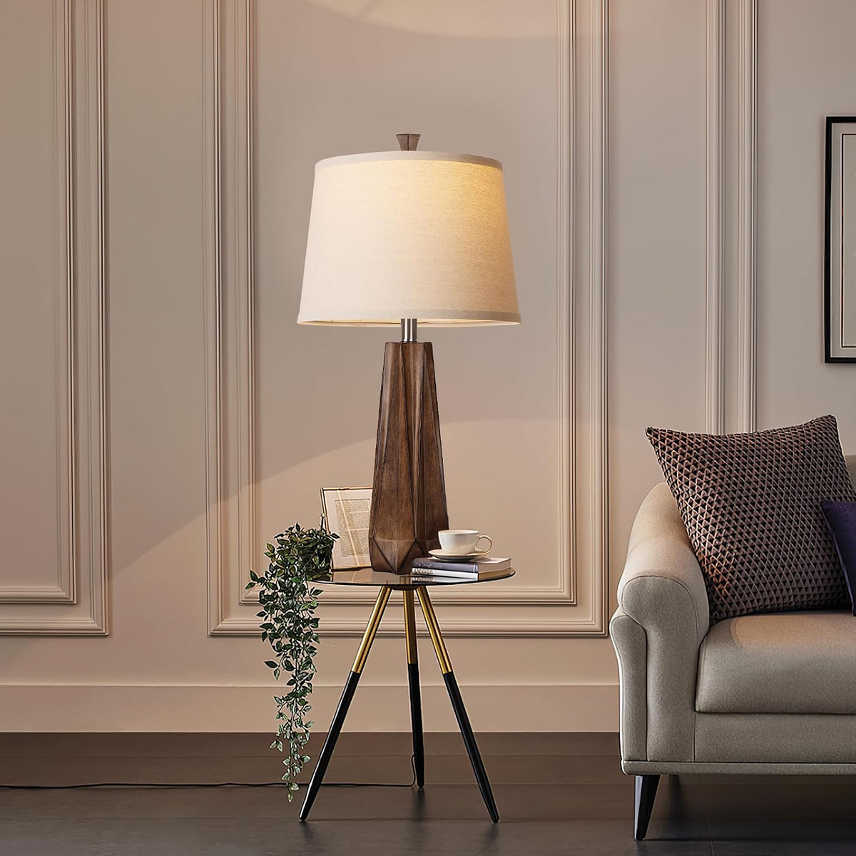 27in Wood Grain Table Lamps Set of 2