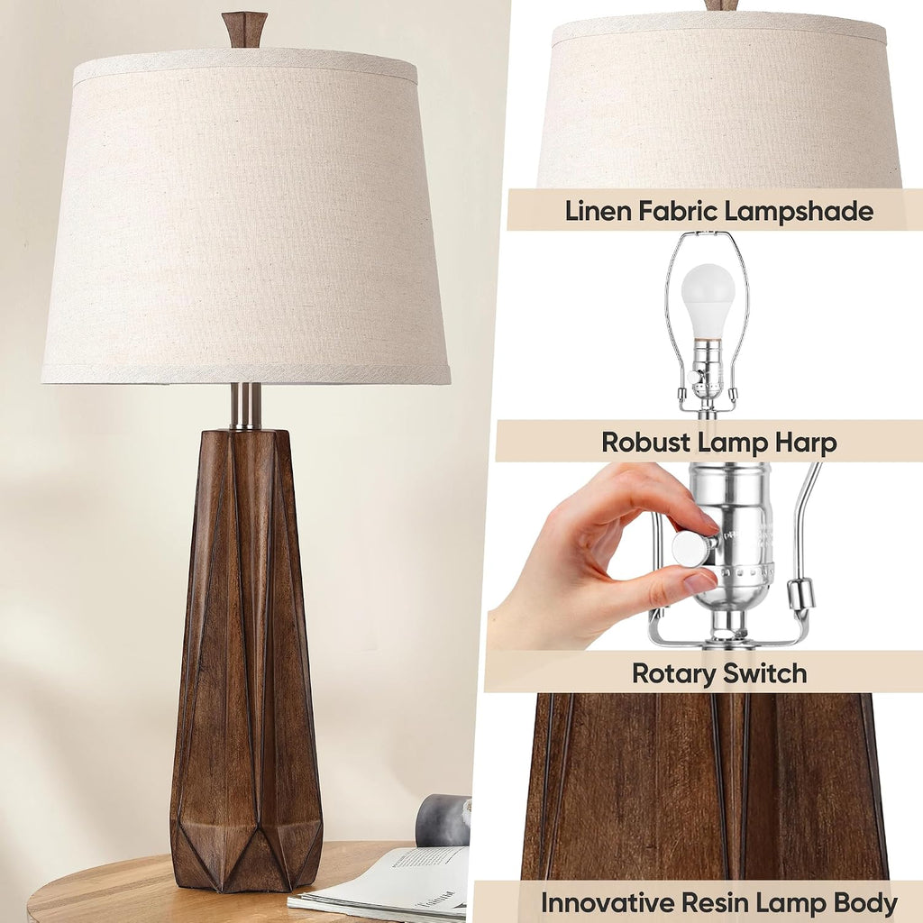 27in Wood Grain Table Lamps Set of 2