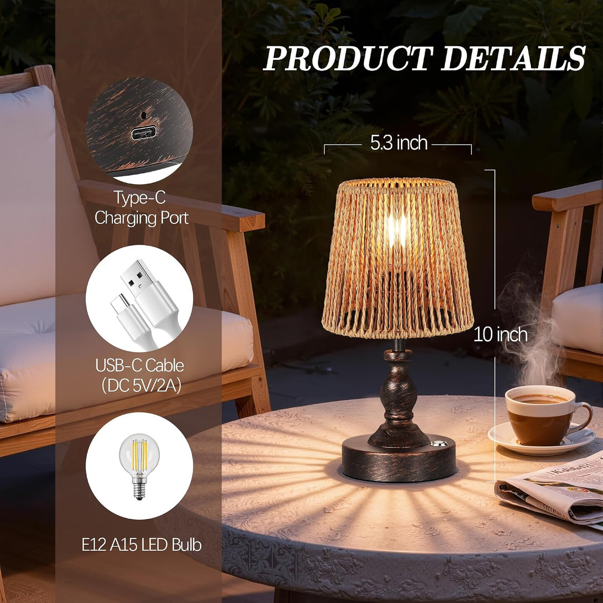 Rattan Cordless Table Lamp