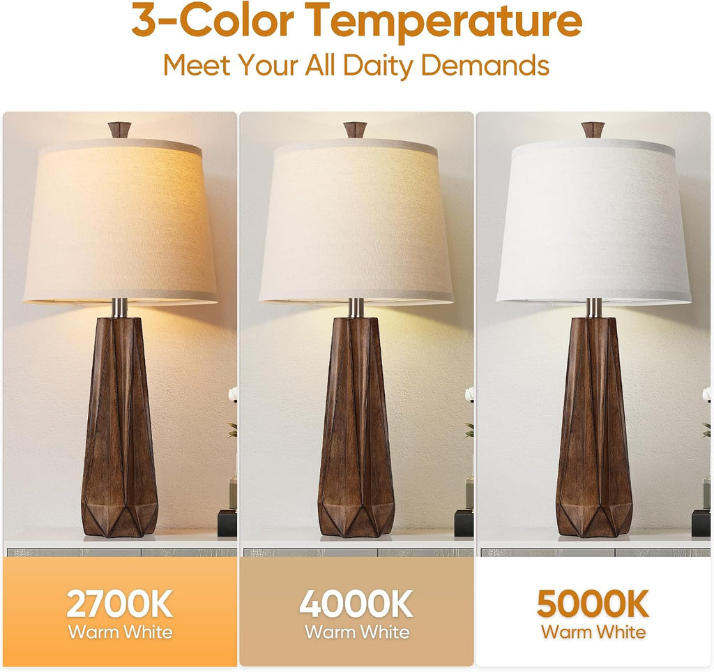 27in Wood Grain Table Lamps Set of 2