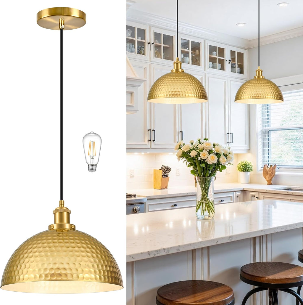 Industrial Gold Hammered Dome Pendant Light