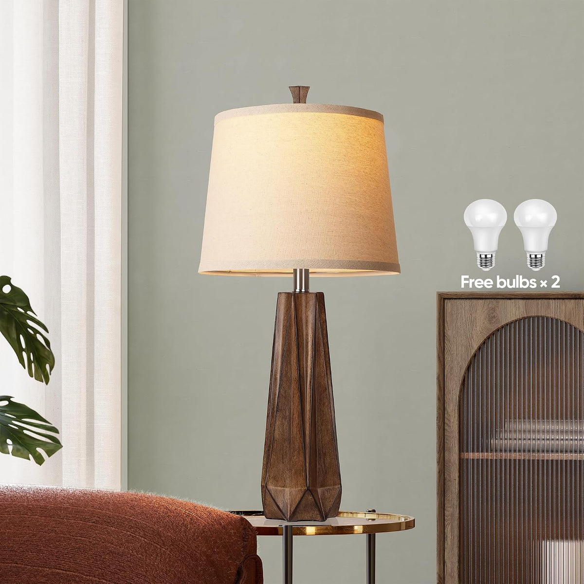 27in Wood Grain Table Lamps Set of 2
