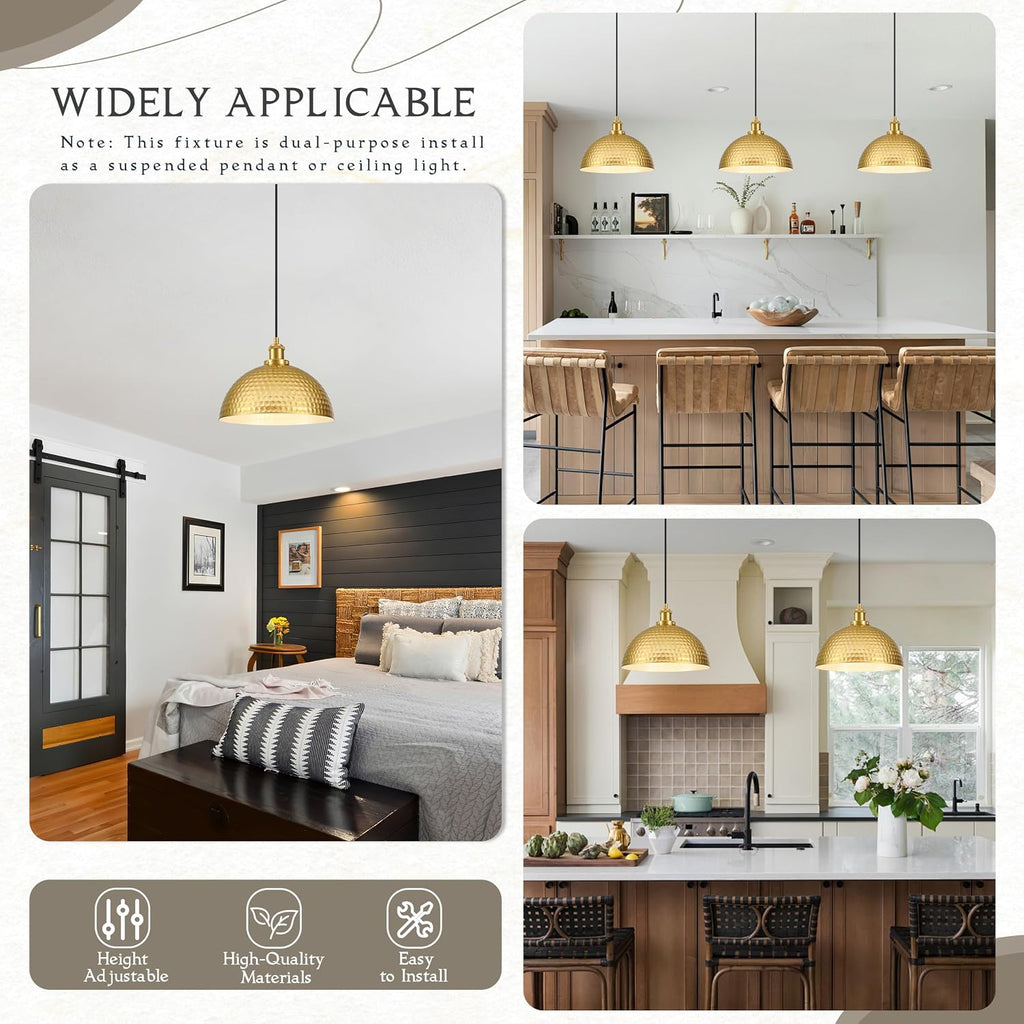 Industrial Gold Hammered Dome Pendant Light