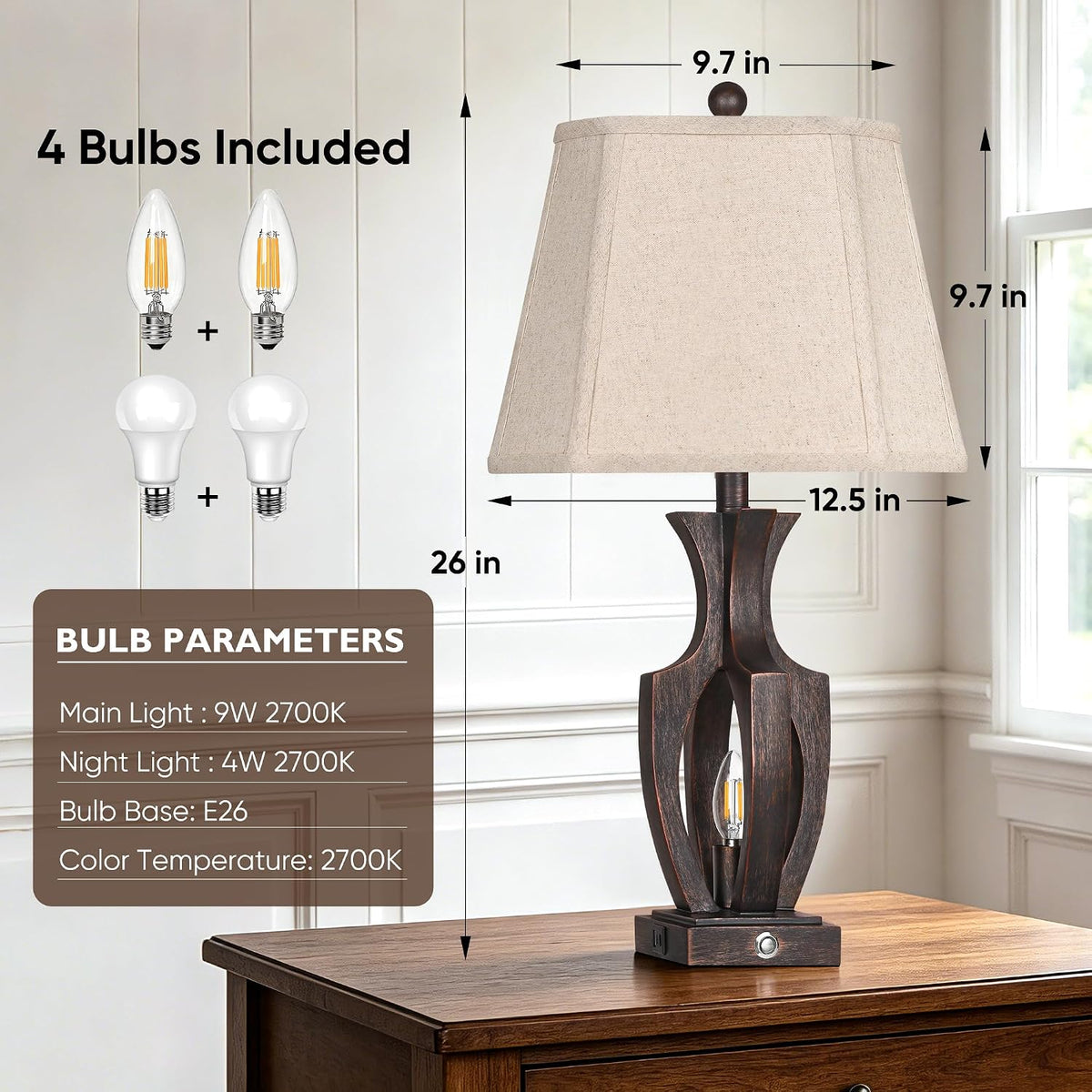 26in Farmhouse Lamps Set of 2