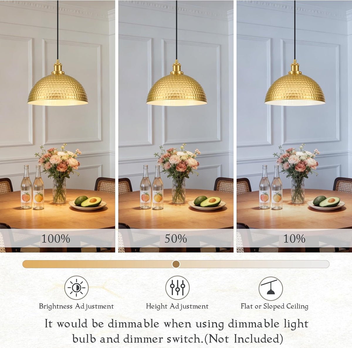 Industrial Gold Hammered Dome Pendant Light
