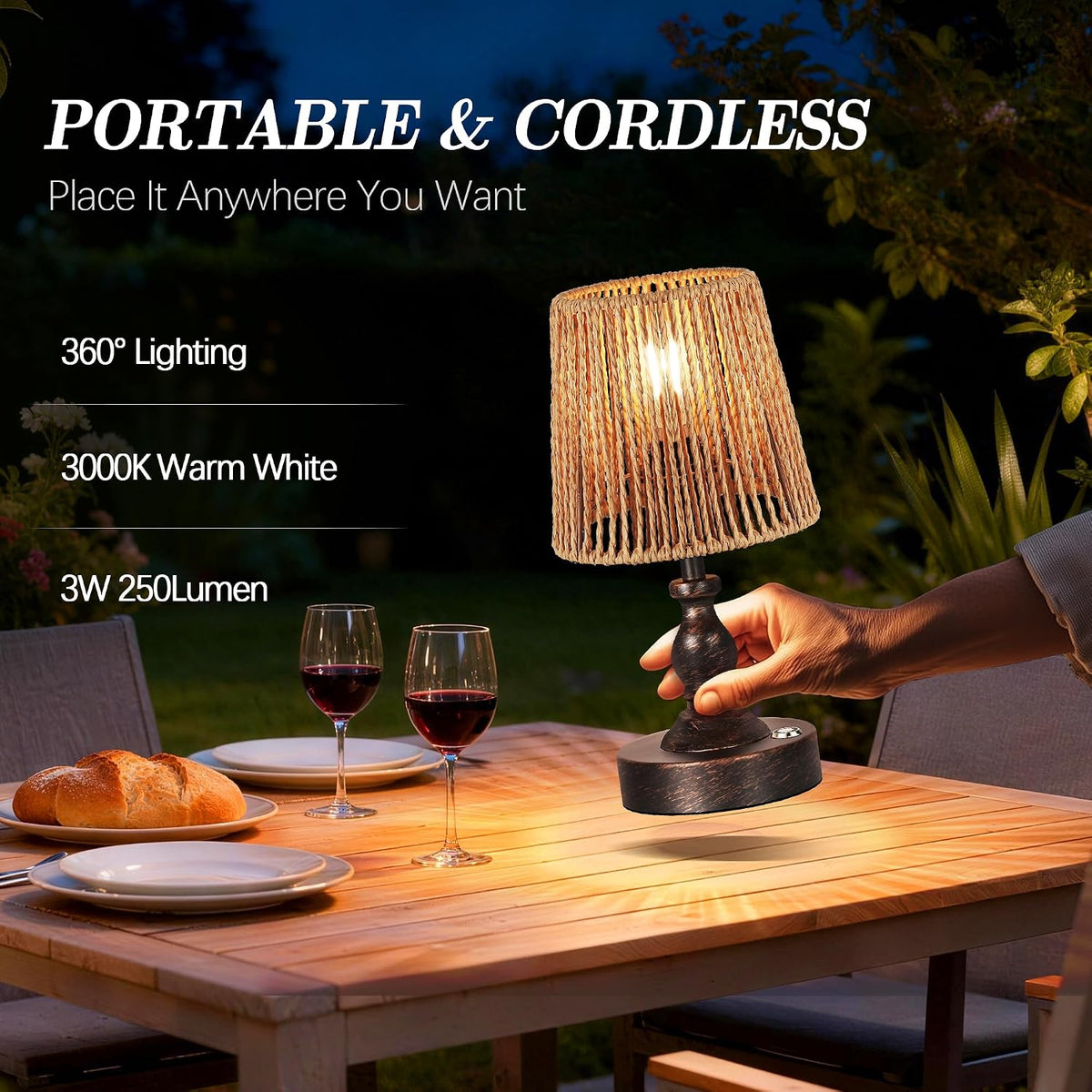 Rattan Cordless Table Lamp